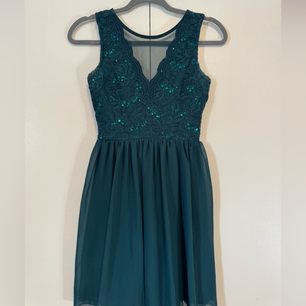 Teal Lace Short Formal Dress